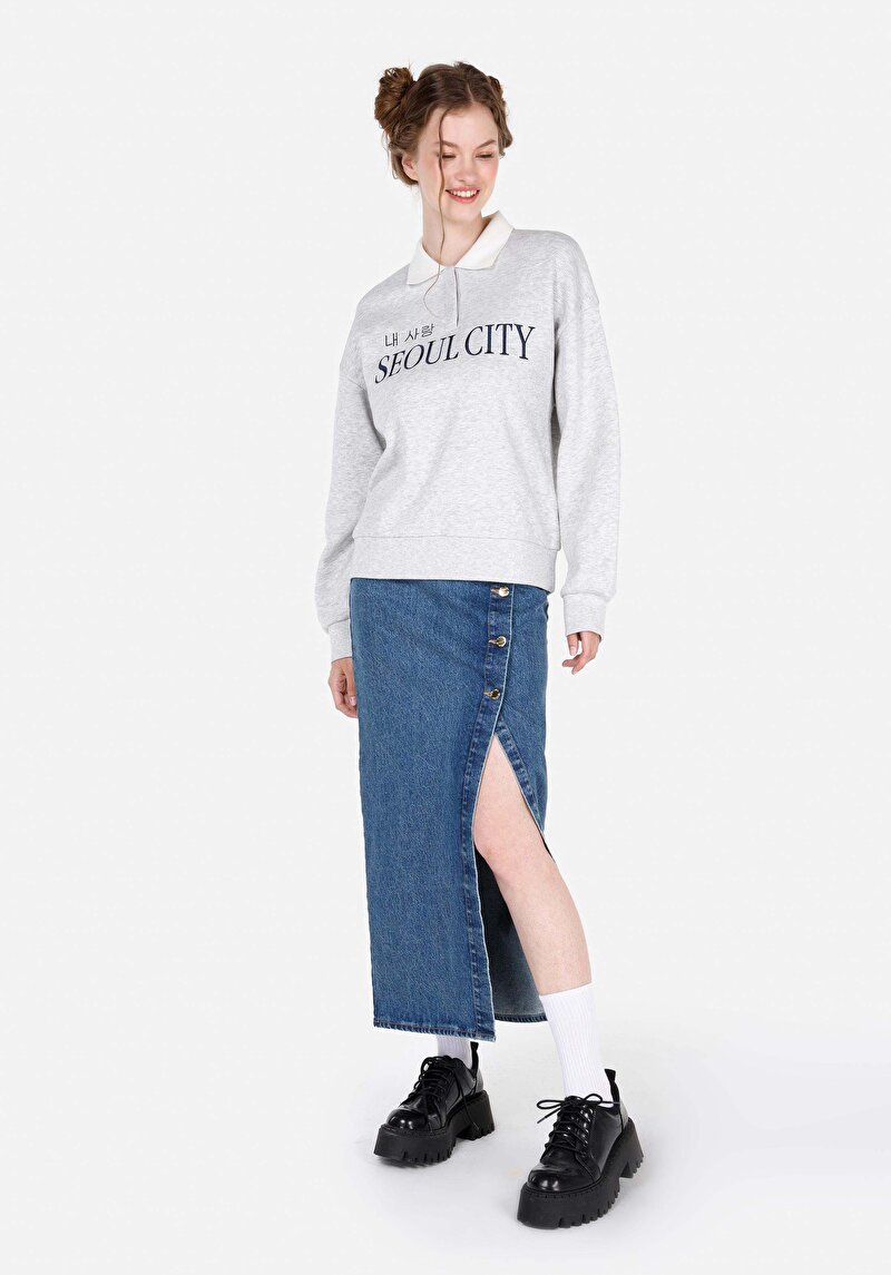 Imagine a Fusta Albastră Pentru Femei Slim Fit