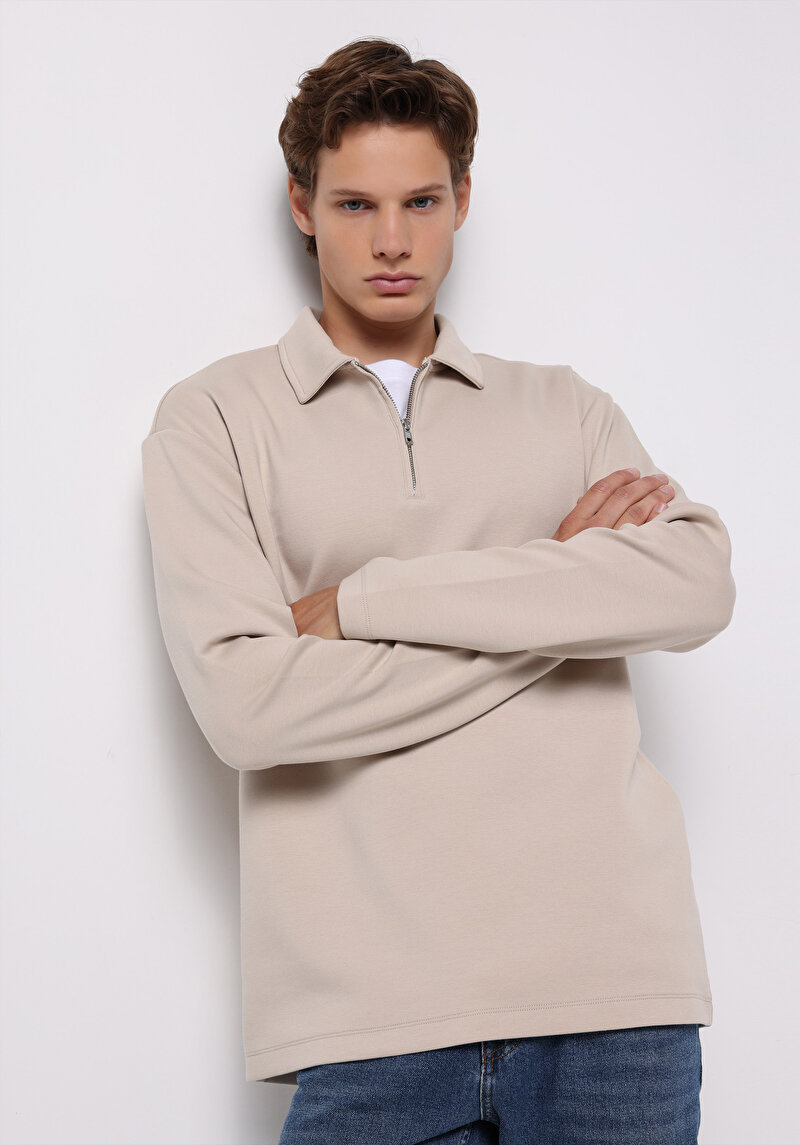 Imagine a Tricou Cu Maneca Lunga De Barbati Bej Comfort Fit  Cl1077104