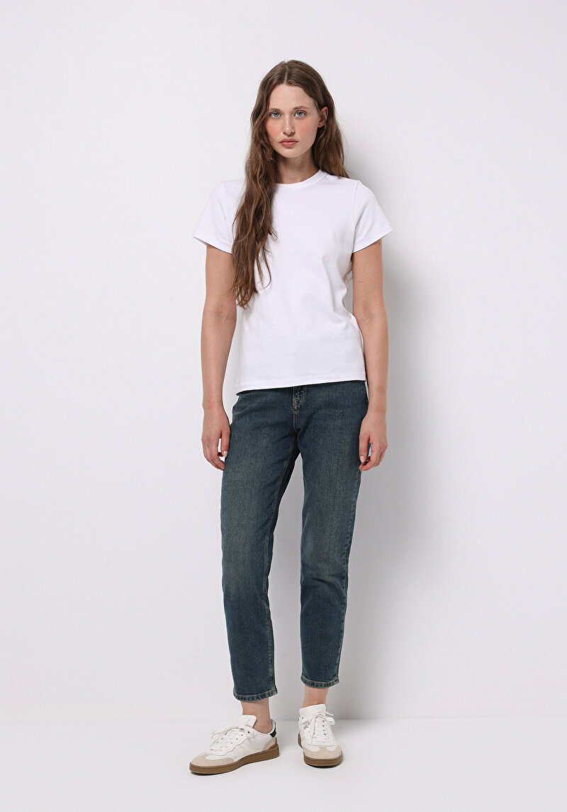 Afișați detalii pentru Pantaloni De Dama Albastru Mom Fit 896  Maria Cl1077409