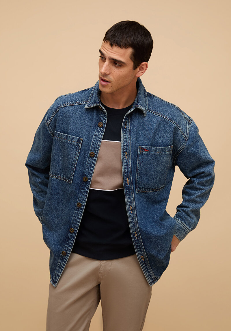 Imagine a Jachetă De Barbati Albastru Oversize Fit  Cl1077540