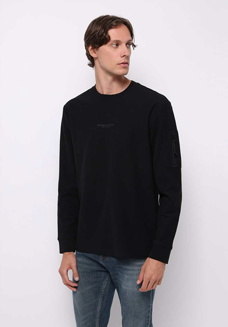 Imagine a Tricou Cu Maneca Lunga De Barbati Negru Comfort Fit  Cl1075344