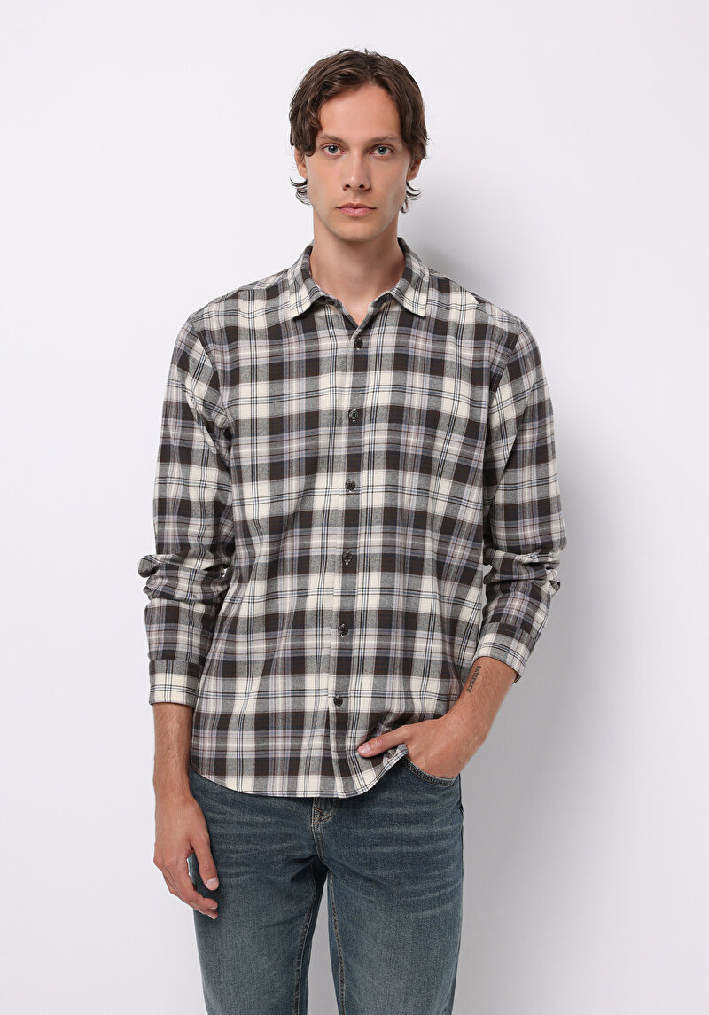 Imagine a Camasa Cu Maneca Lunga De Barbati Maro Regular Fit Cl1076277