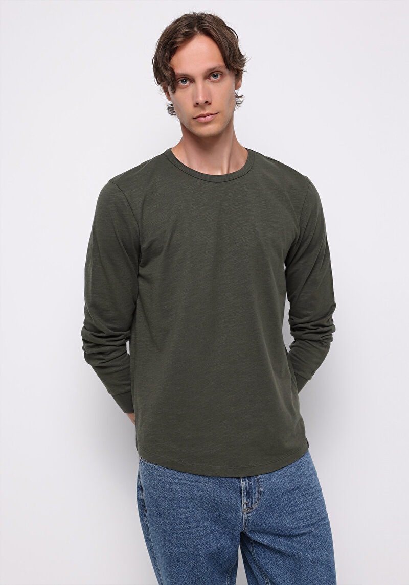 Imagine a Tricou Cu Maneca Lunga De Barbati Kaki Regular Fit  Cl1076432