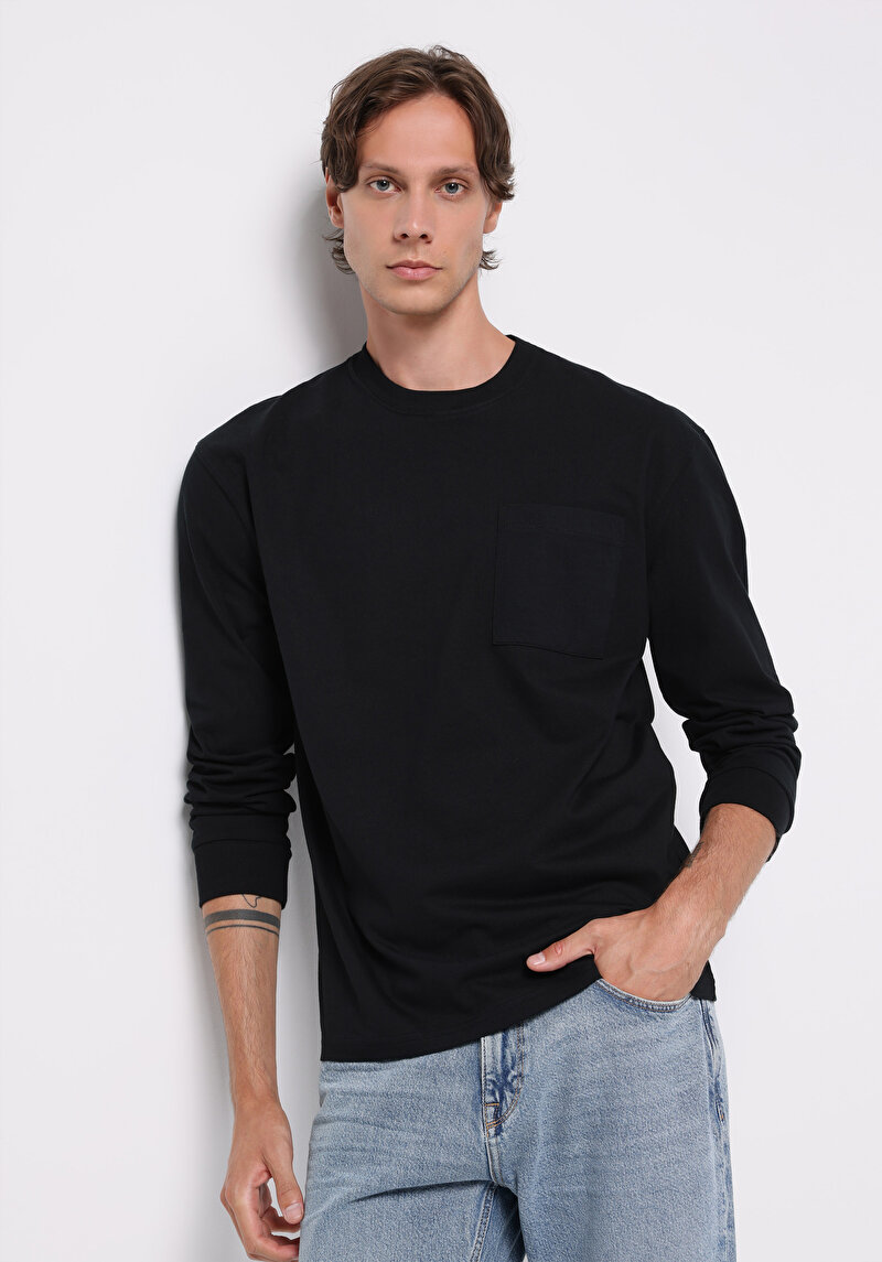 Imagine a Tricou Cu Maneca Lunga De Barbati Negru Comfort Fit  Cl1076435