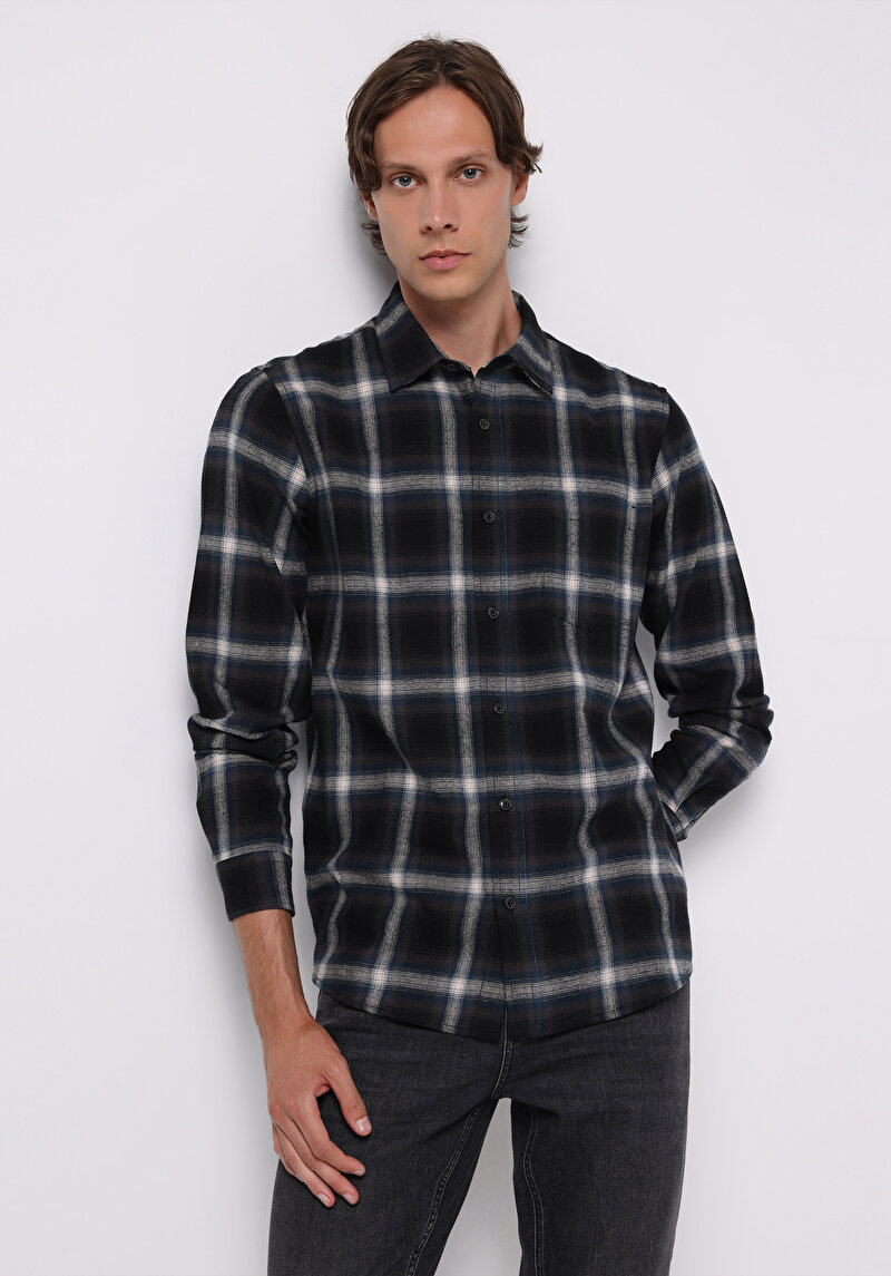 Imagine a Camasa Cu Maneca Lunga De Barbati Albastru Marin Regular Fit Cl1076515