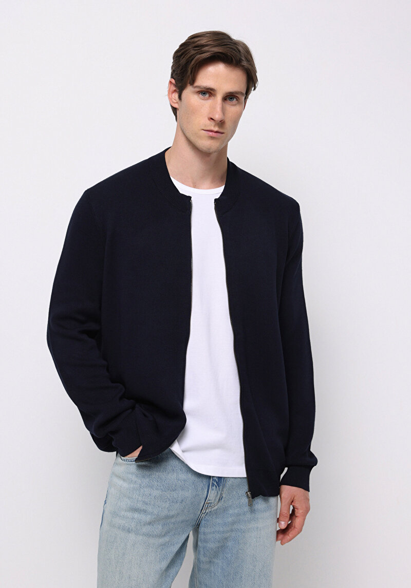 Imagine a Cardigan De Barbati Albastru Marin Regular Fit  Cl1076576