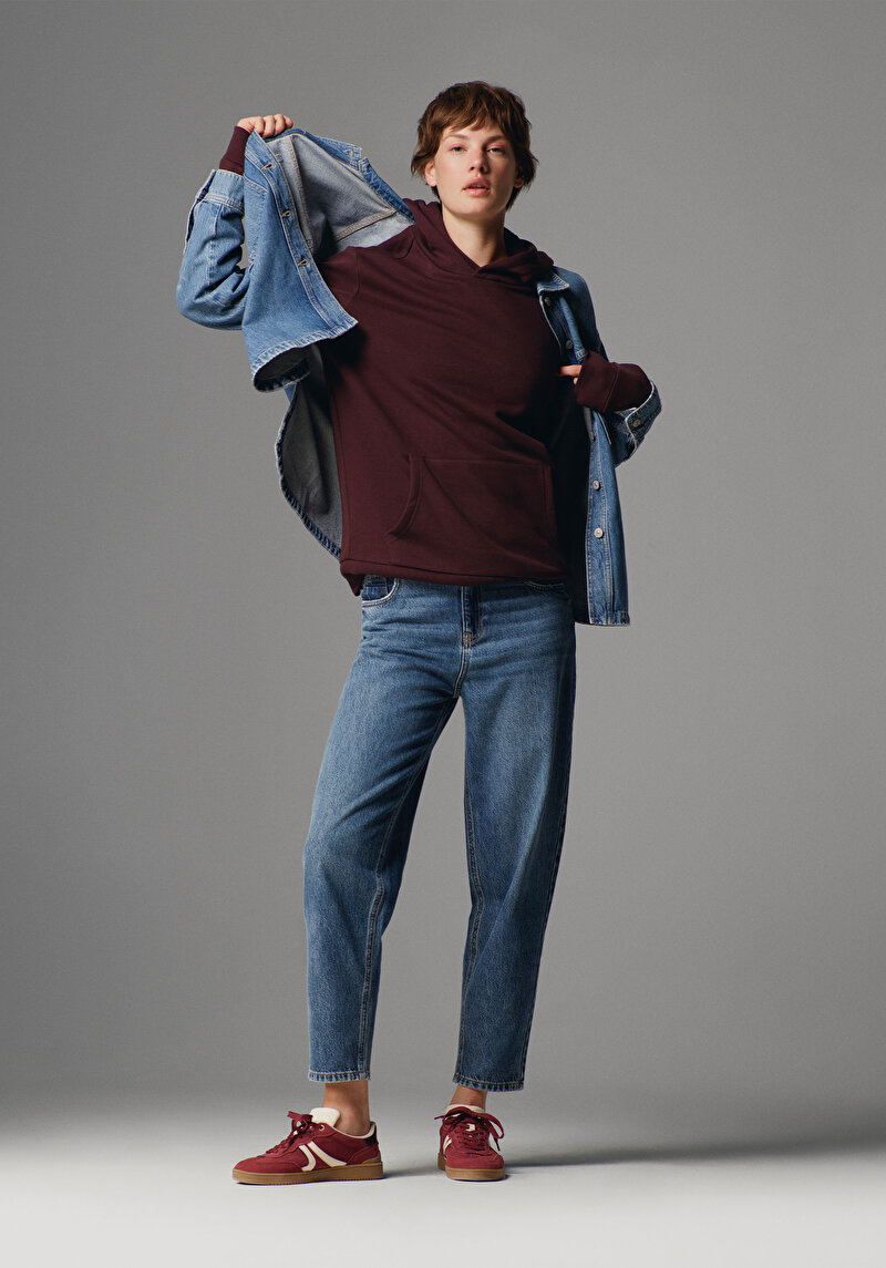 Imagine a Pantaloni De Dama Albastru Barrel Fit  Cl1076901