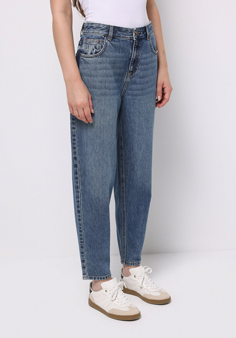 Imagine a Pantaloni De Dama Albastru Barrel Fit Cl1076901