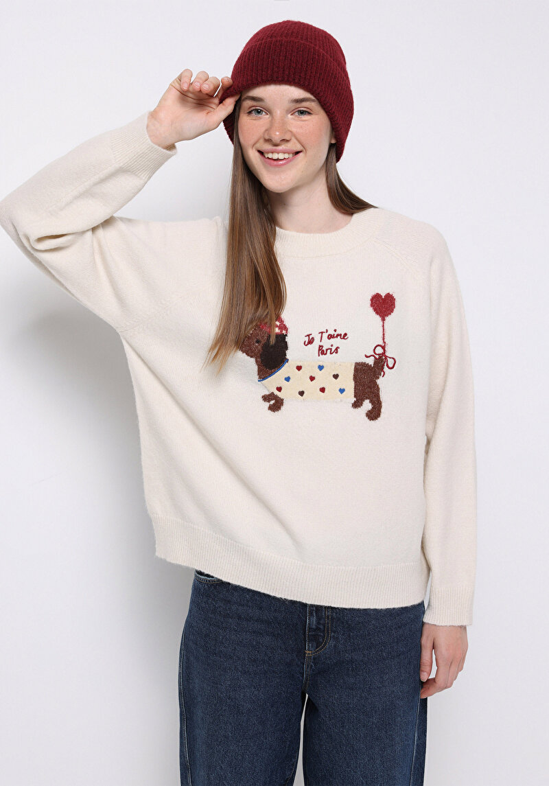 Imagine a Pulover De Dama Ecru Relaxed Fit  Cl1076632