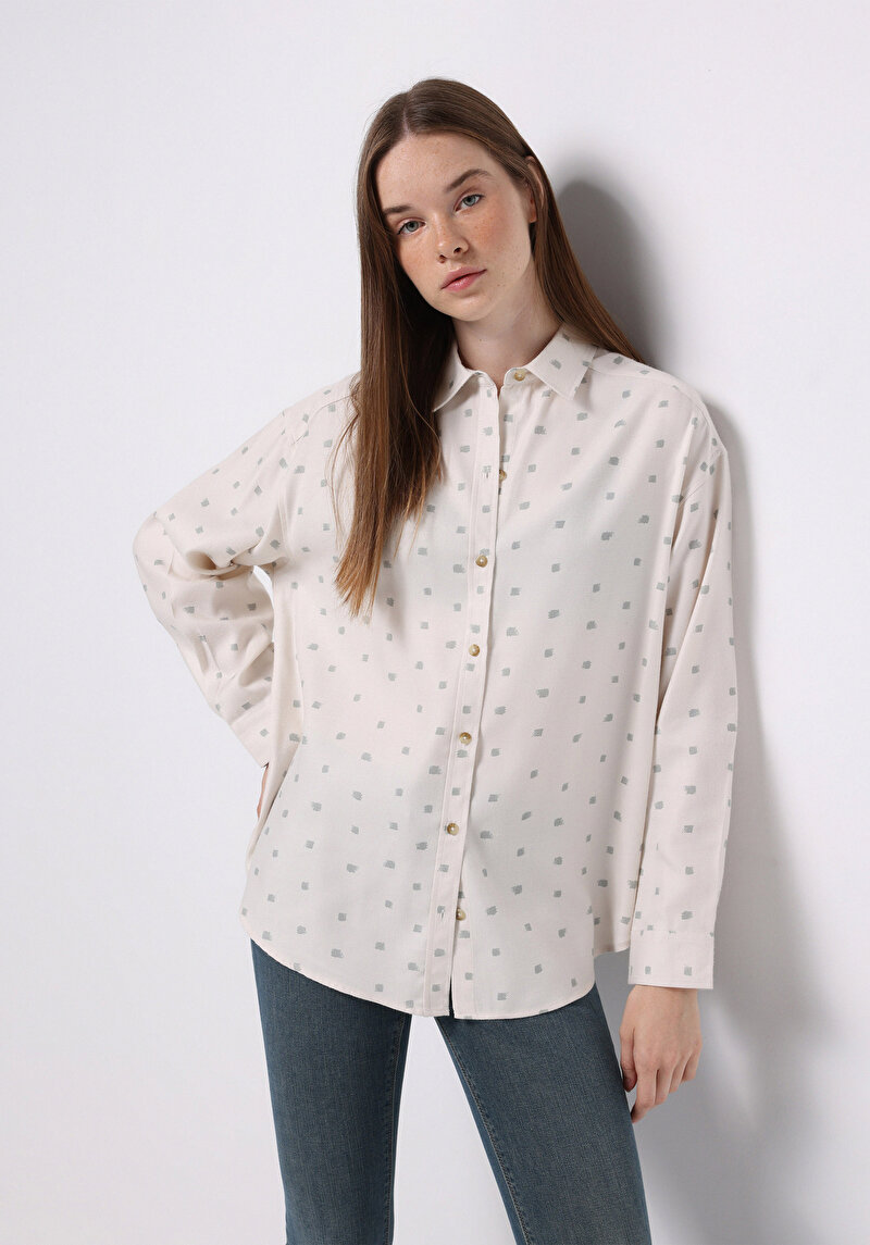 Imagine a Camasa Cu Maneca Lunga De Dama Ecru Relax Fit  Cl1077306