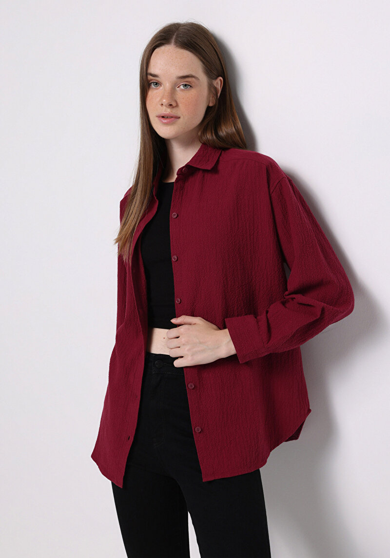 Imagine a Camasa Cu Maneca Lunga De Dama Bordo Relax Fit  Cl1077307