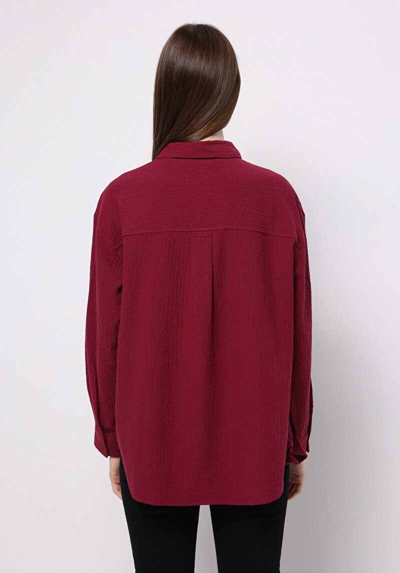 Imagine a Camasa Cu Maneca Lunga De Dama Bordo Relax Fit Cl1077307