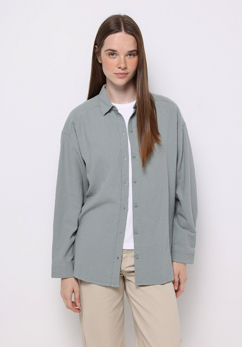 Imagine a Camasa Cu Maneca Lunga De Dama Verde Relax Fit Cl1077307