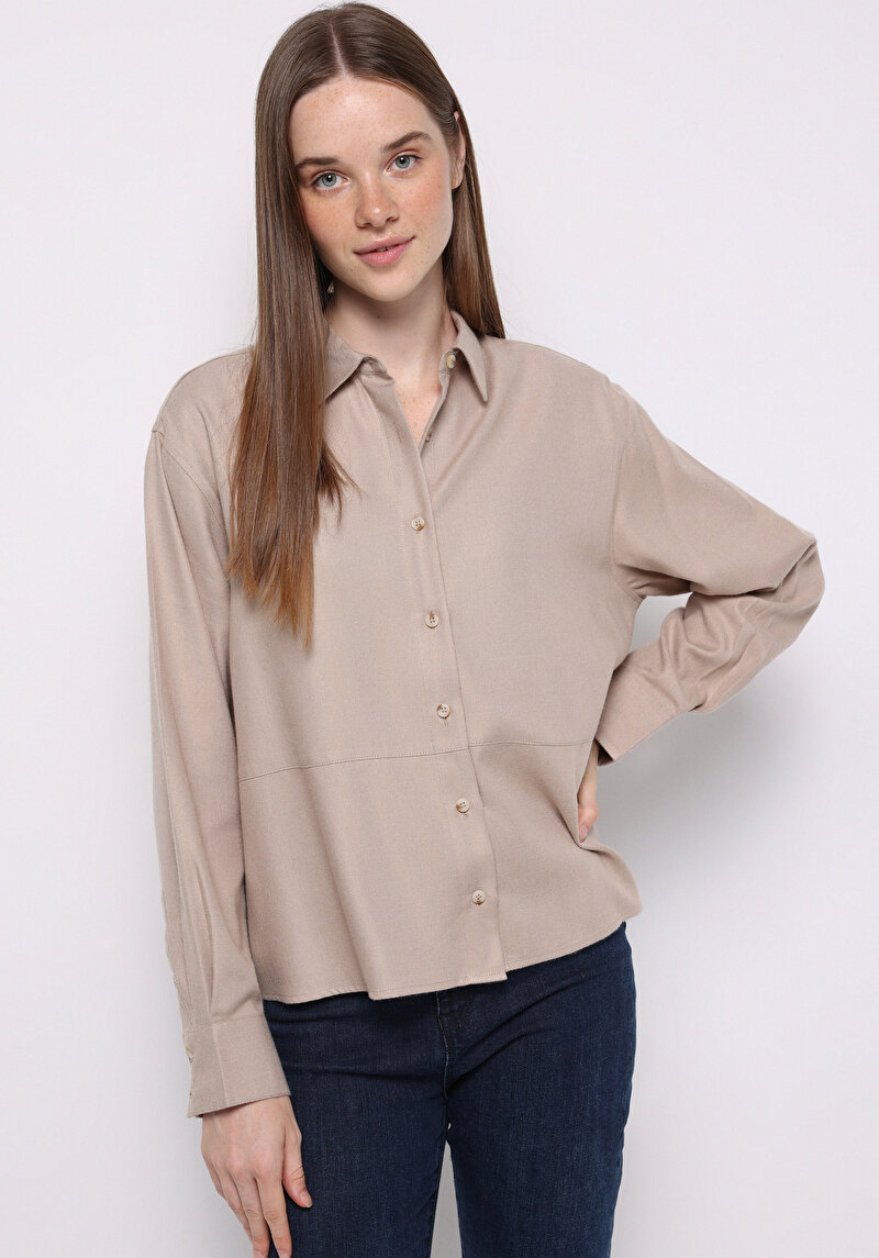Imagine a Camasa Cu Maneca Lunga De Dama Bej Relax Fit Cl1077319