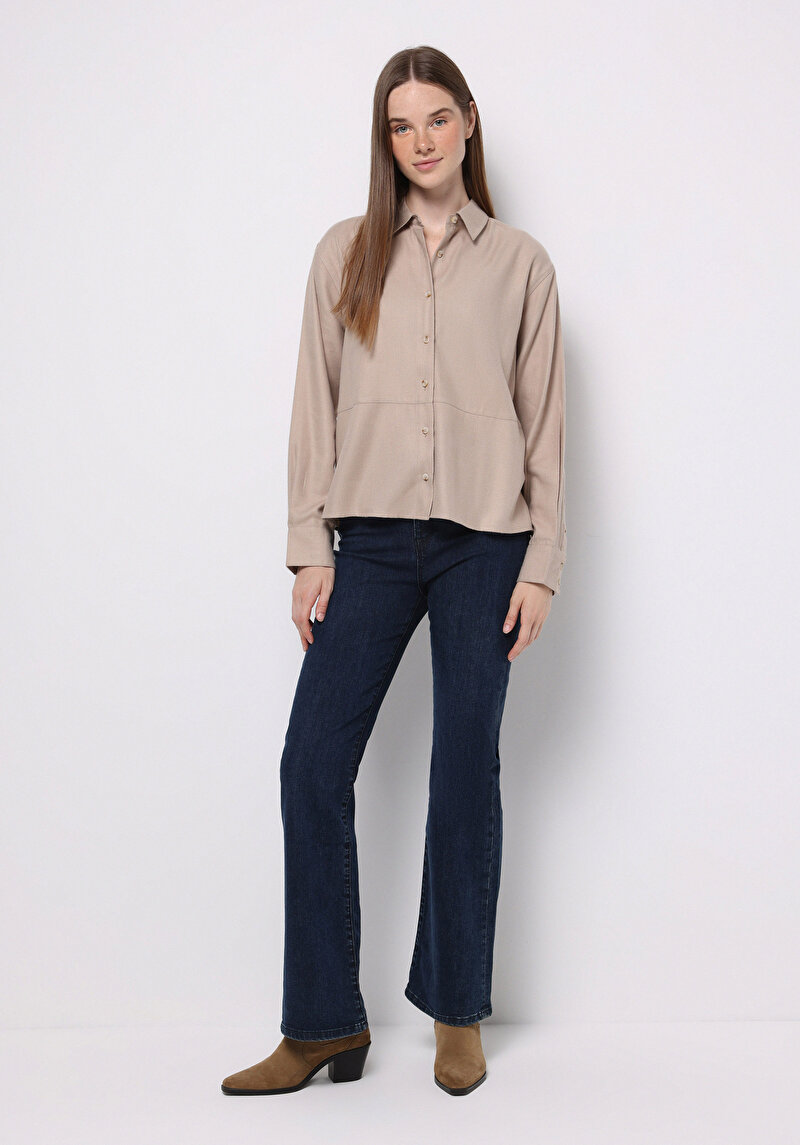 Imagine a Camasa Cu Maneca Lunga De Dama Bej Relax Fit Cl1077319