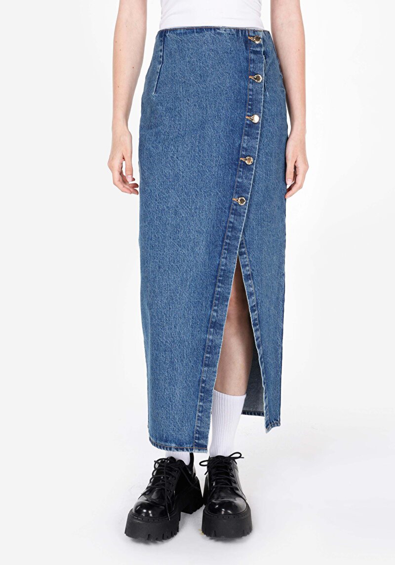 Imagine a Fusta Albastră Pentru Femei Slim Fit