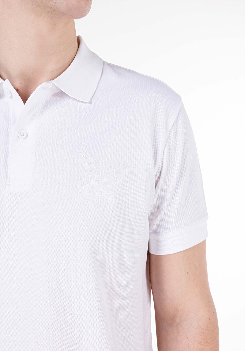 Afișați detalii pentru Regular Fit Polo Neck Drept Bărbați Alb Tricou Cu Mânecă Scurtă