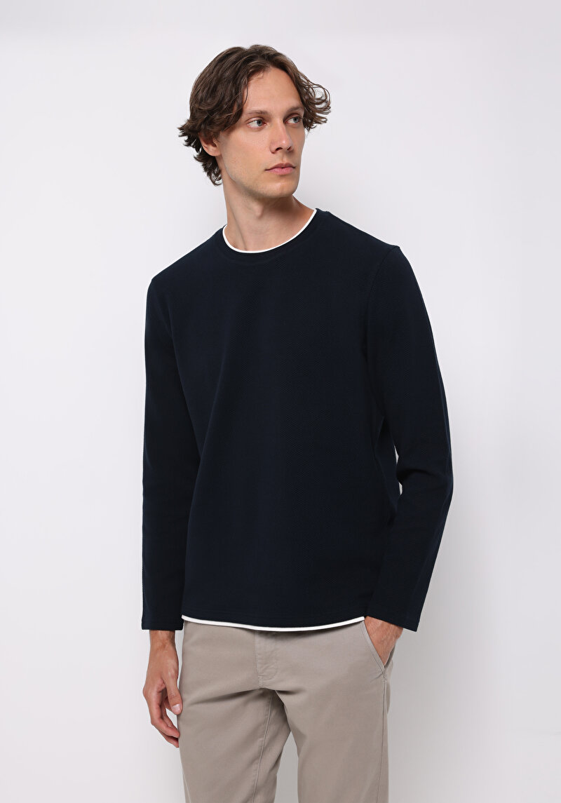 Imagine a Tricou Cu Maneca Lunga De Barbati Albastru Marin Regular Fit  Cl1076433