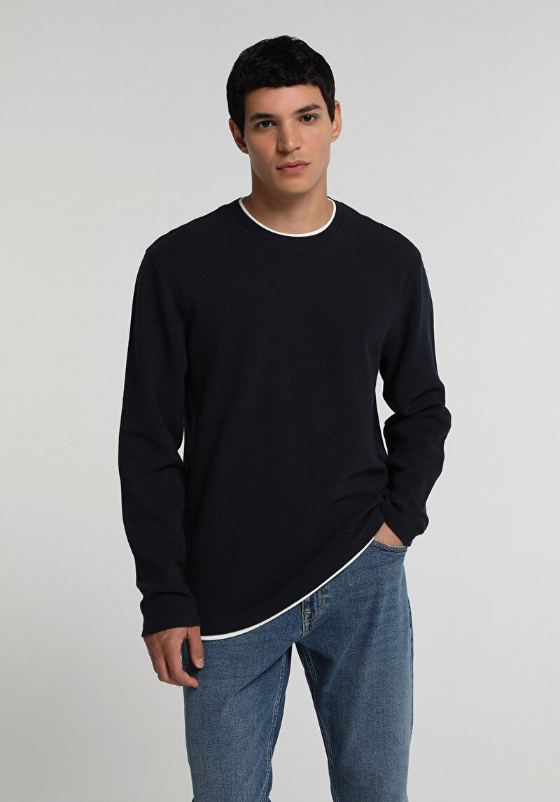 Imagine a Tricou Cu Maneca Lunga De Barbati Albastru Marin Regular Fit Cl1076433