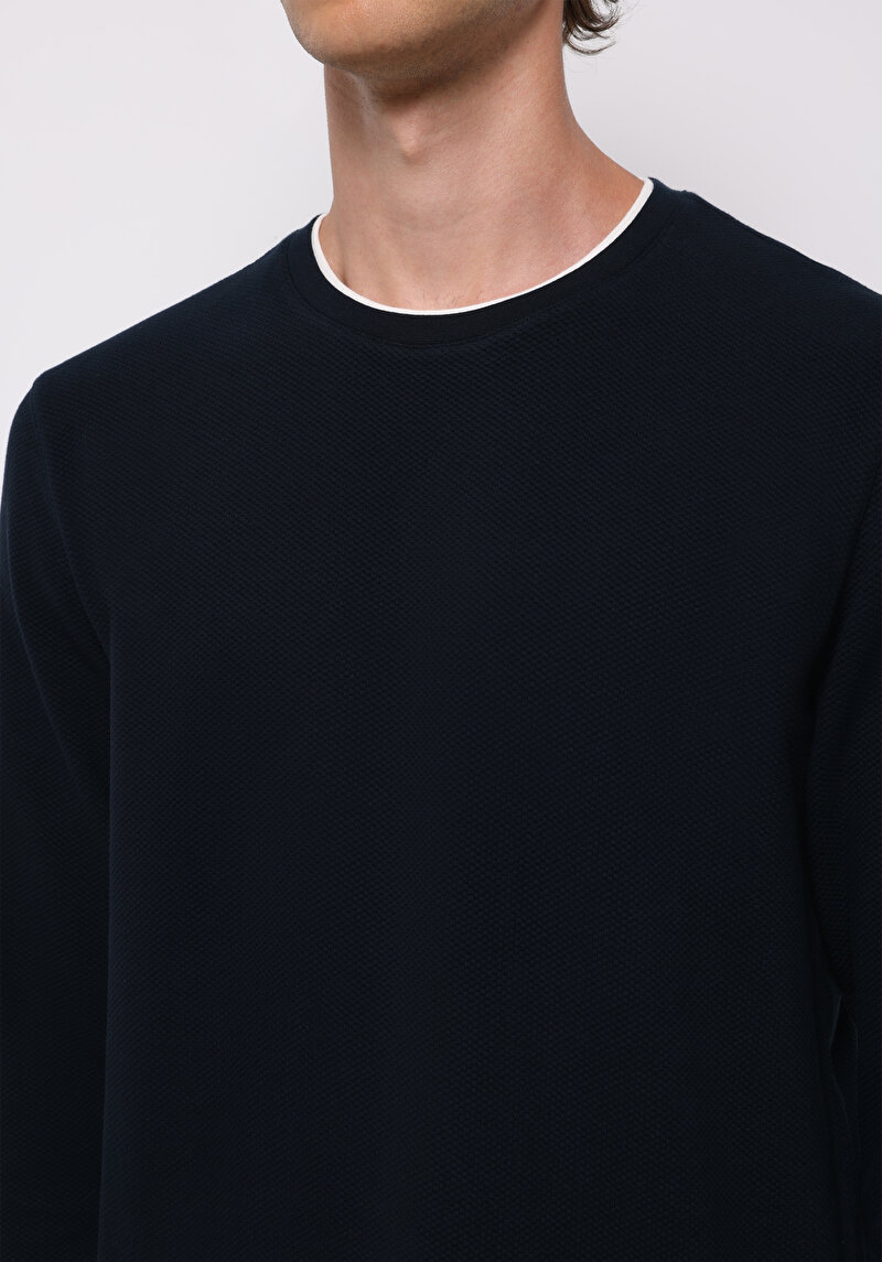 Imagine a Tricou Cu Maneca Lunga De Barbati Albastru Marin Regular Fit Cl1076433