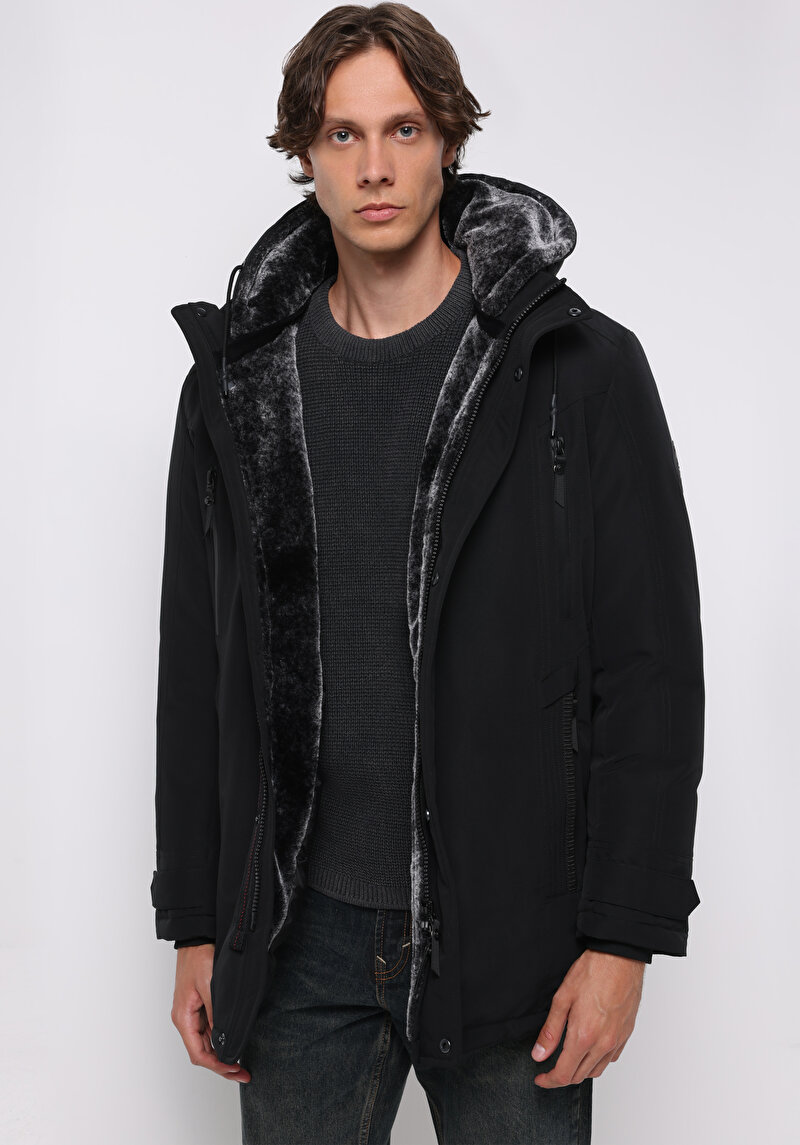 Imagine a Palton De Barbati Negru Regular Fit  Cl1076724