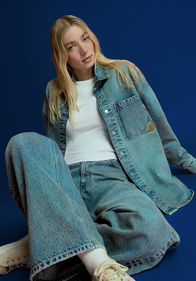 Imagine a Jachetă De Dama Albastru Oversize Fit  Cl1076160