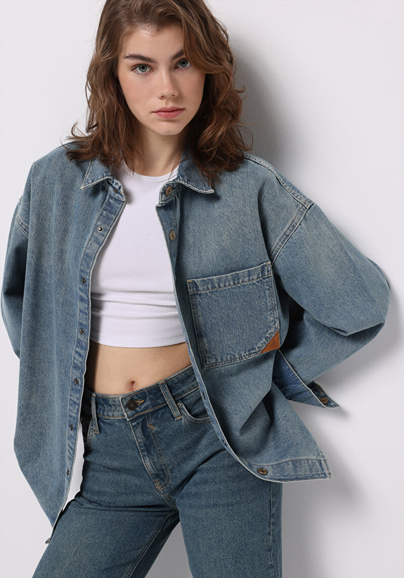 Imagine a Jachetă De Dama Albastru Oversize Fit Cl1076160