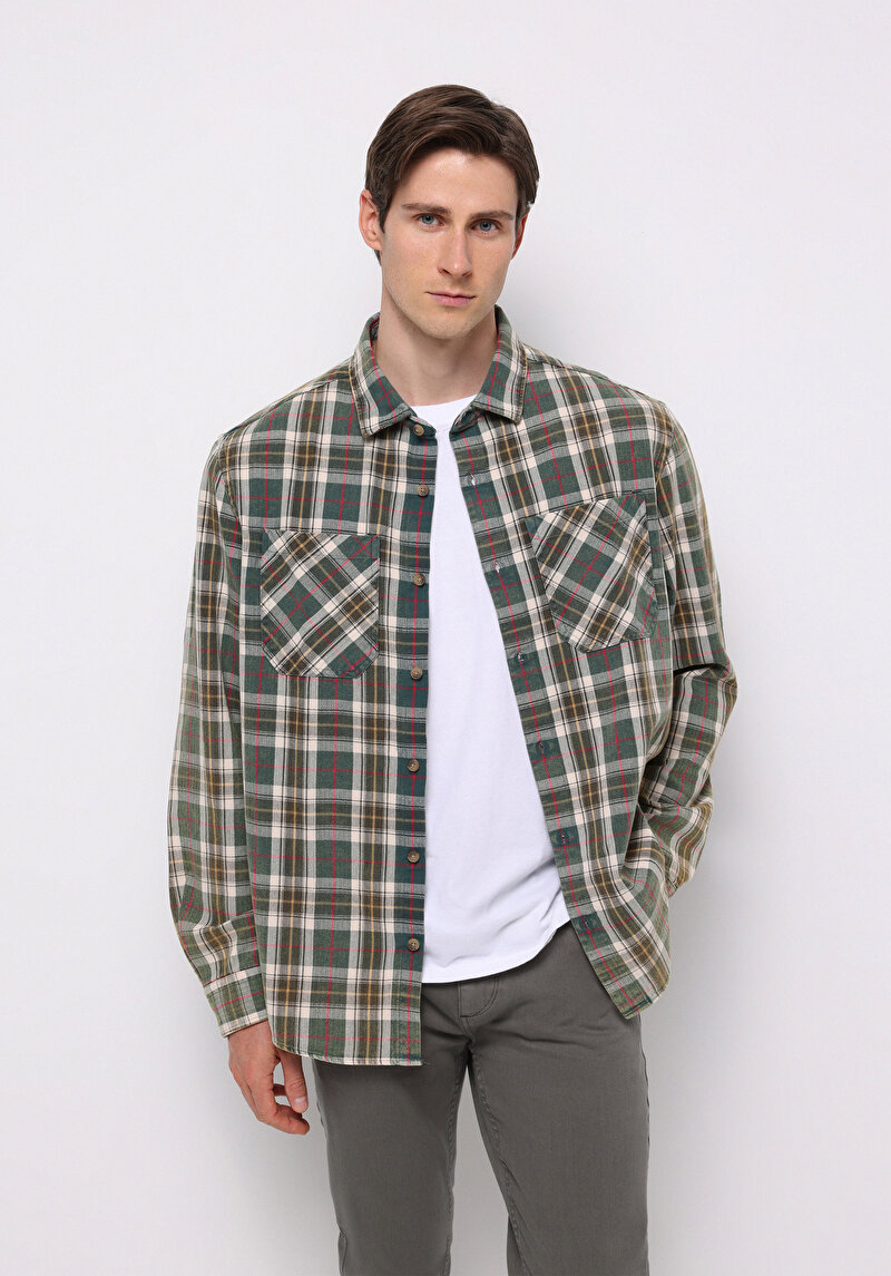 Imagine a Camasa Cu Maneca Lunga De Barbati Verde Comfort Fit Cl1076502