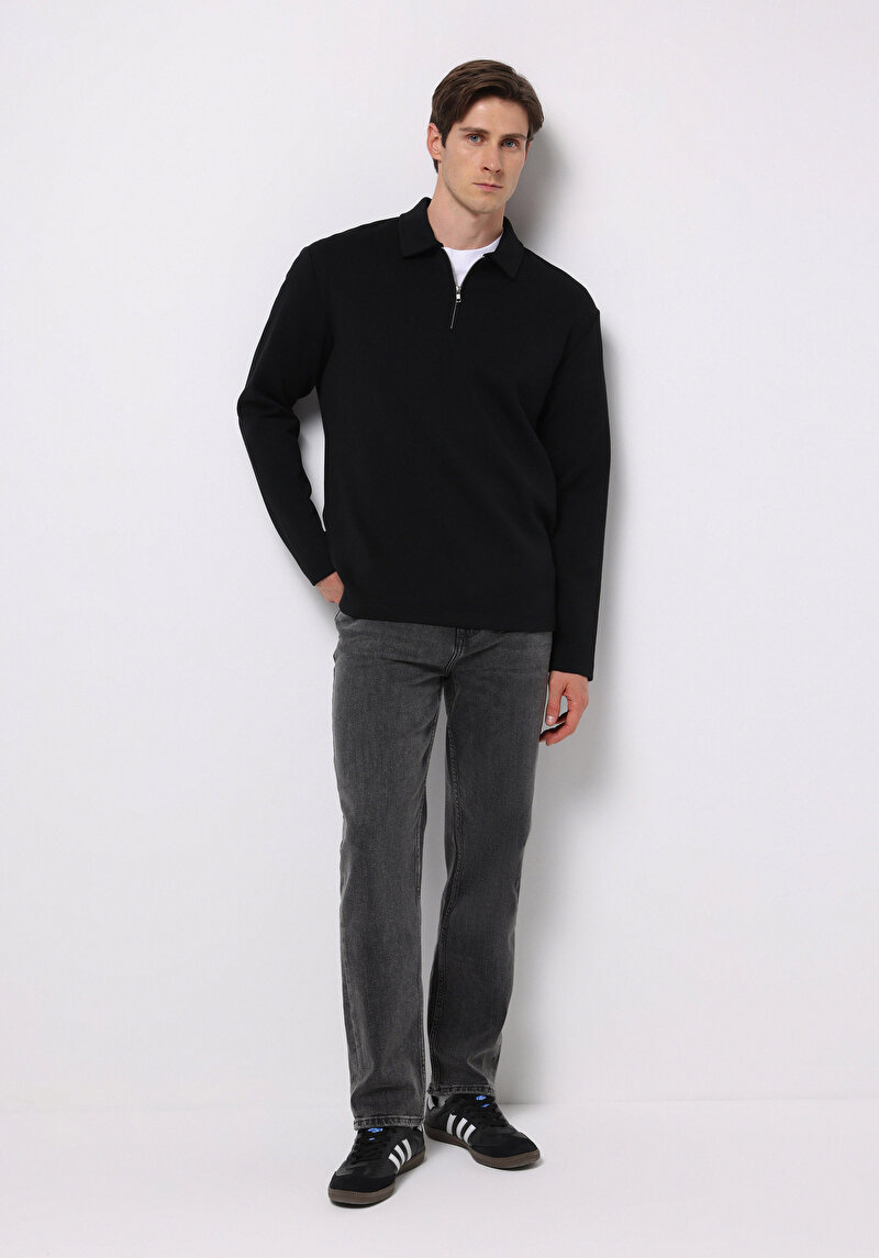 Imagine a Pantaloni De Barbati Negru Loose Straight Fit  Cl1077183