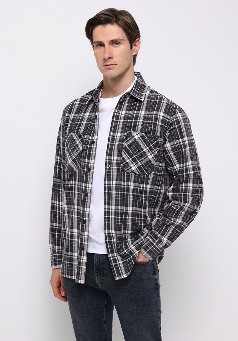 Imagine a Camasa Cu Maneca Lunga De Barbati Albastru Marin Comfort Fit Cl1076524