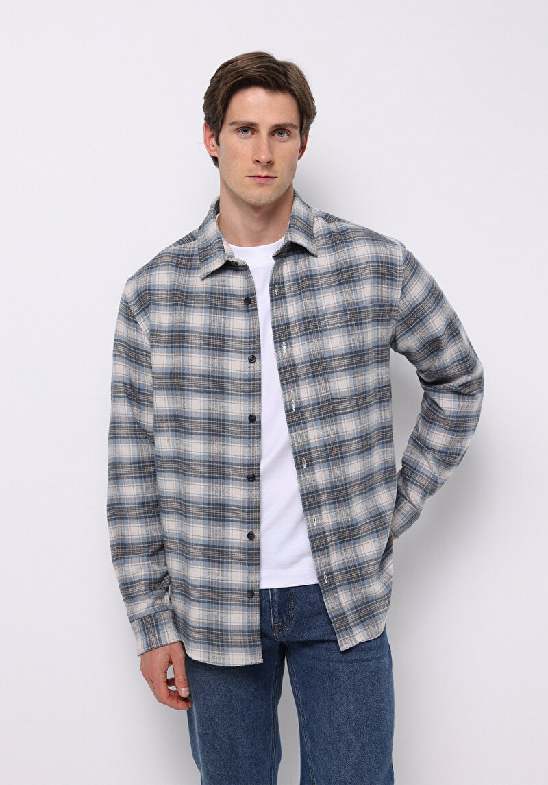 Imagine a Camasa Cu Maneca Lunga De Barbati Albastru Regular Fit Cl1076720