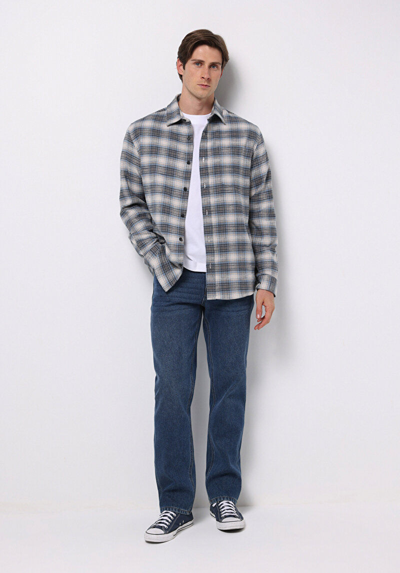 Imagine a Camasa Cu Maneca Lunga De Barbati Albastru Regular Fit Cl1076720