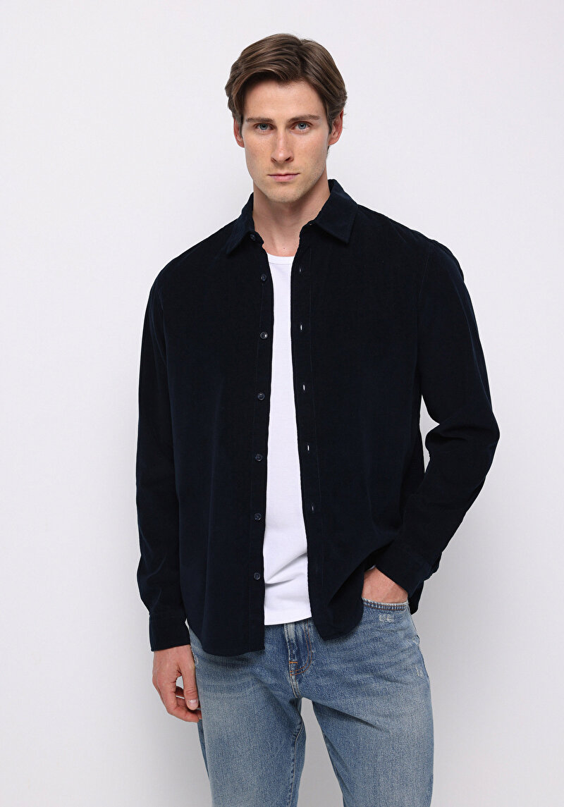 Imagine a Camasa Cu Maneca Lunga De Barbati Albastru Marin Regular Fit Cl1076851