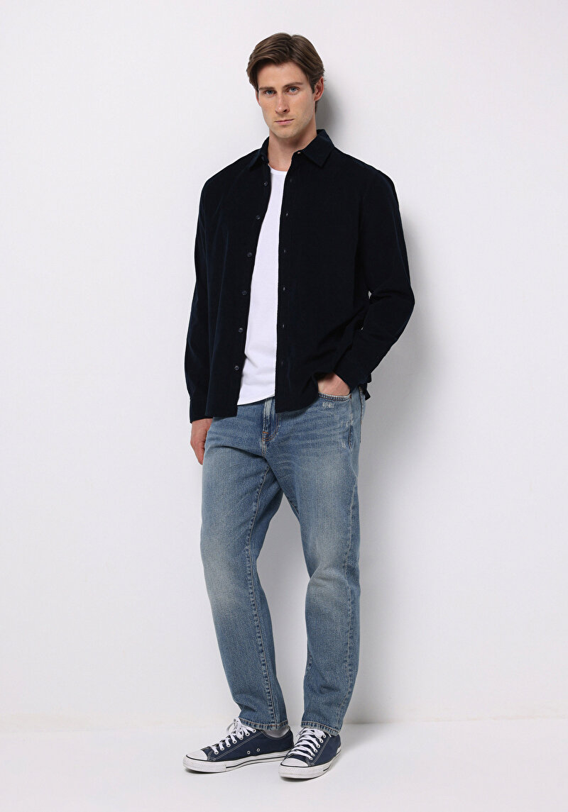 Imagine a Camasa Cu Maneca Lunga De Barbati Albastru Marin Regular Fit Cl1076851