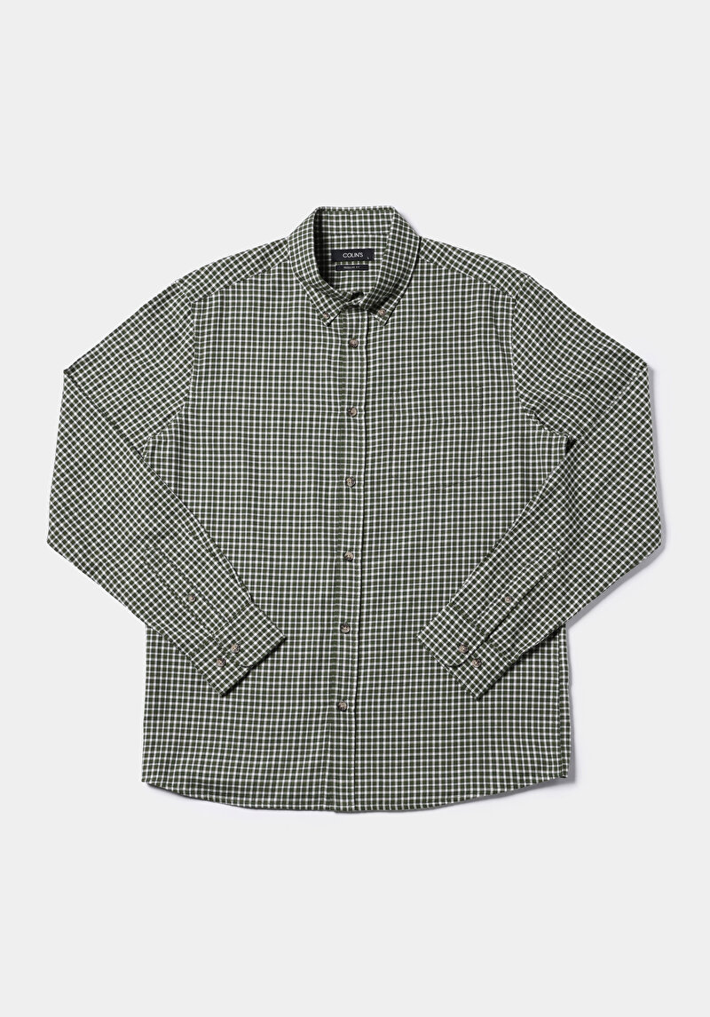 Afișați detalii pentru Cămașă Cu Gât În Carouri Cămașă Cu Mânecă Lungă Verde Pentru Bărbați