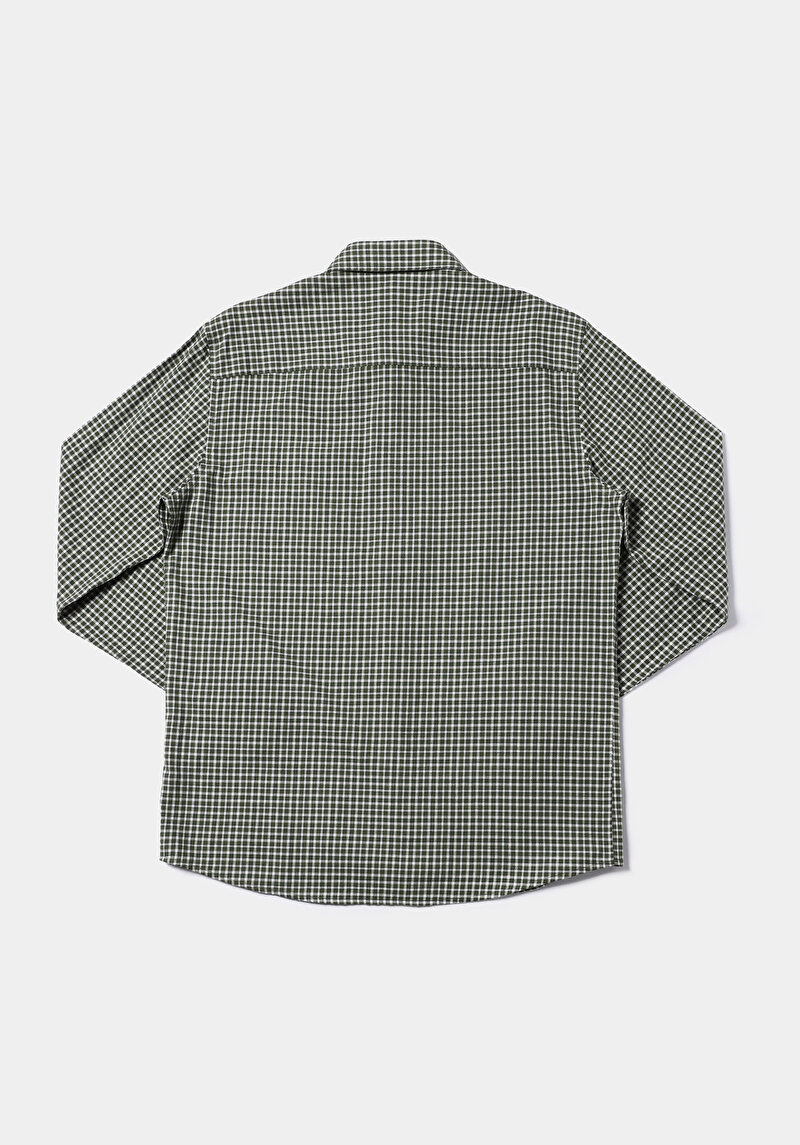 Afișați detalii pentru Cămașă Cu Gât În Carouri Cămașă Cu Mânecă Lungă Verde Pentru Bărbați