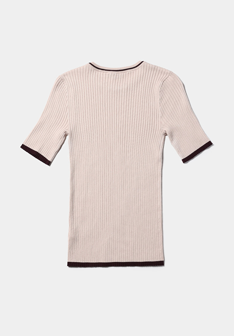 Afișați detalii pentru Pulover Cu Mâneci Scurte De Dama Bej Slim Fit  Cl1075528