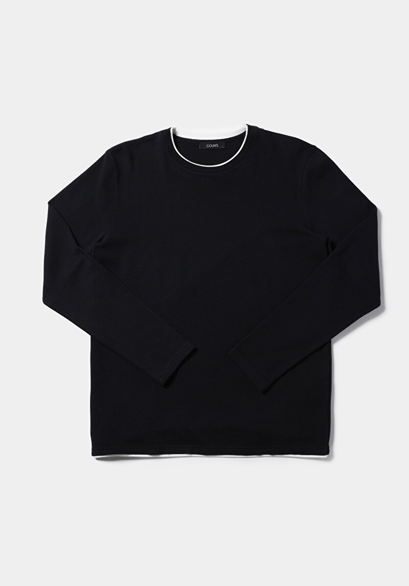 Afișați detalii pentru Tricou Cu Maneca Lunga De Barbati Negru Regular Fit  Cl1076433