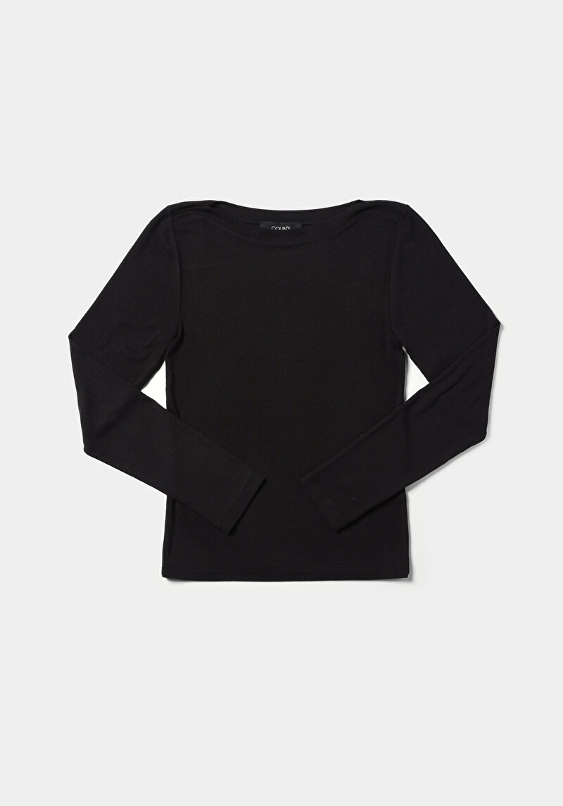 Afișați detalii pentru Tricou Cu Maneca Lunga De Dama Negru Slim Fit  Cl1070957