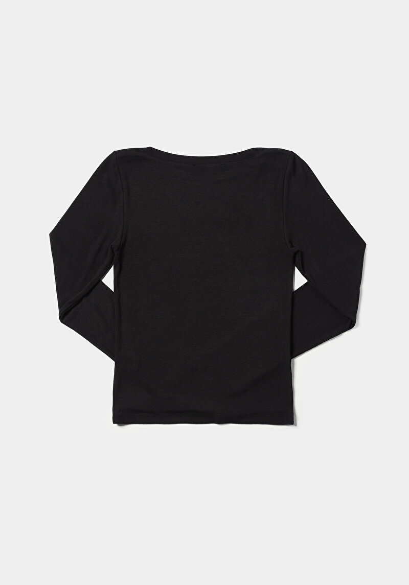 Afișați detalii pentru Tricou Cu Maneca Lunga De Dama Negru Slim Fit  Cl1070957