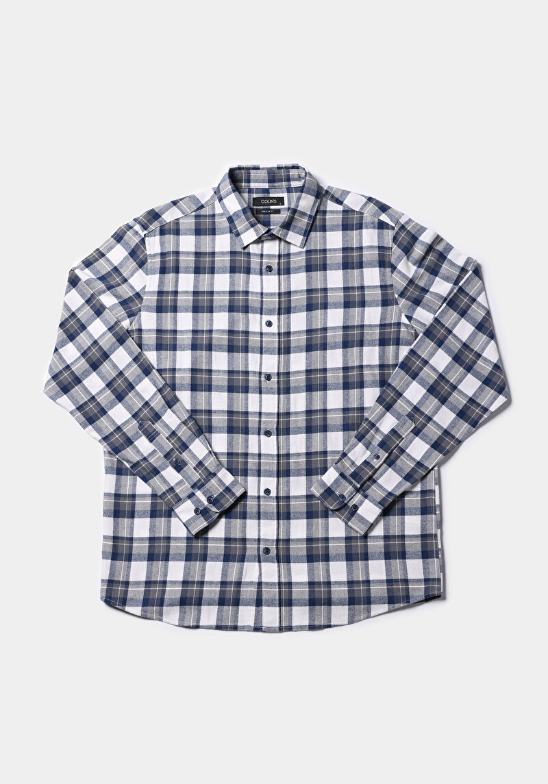 Afișați detalii pentru Cămașă Cu Gât În Carouri Cămașă Cu Mânecă Lungă Bleumarin Pentru Bărbați