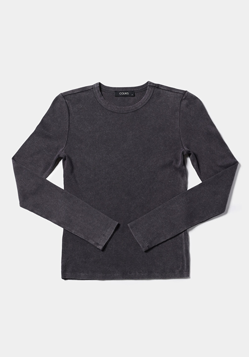 Afișați detalii pentru Tricou Cu Maneca Lunga De Dama Antracit Slim Fit  Cl1075613