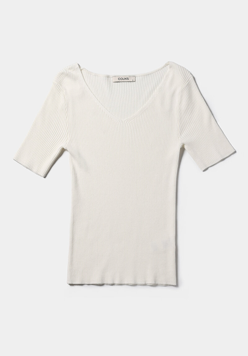 Afișați detalii pentru Pulover Cu Mâneci Scurte De Dama Alb Slim Fit  Cl1075688