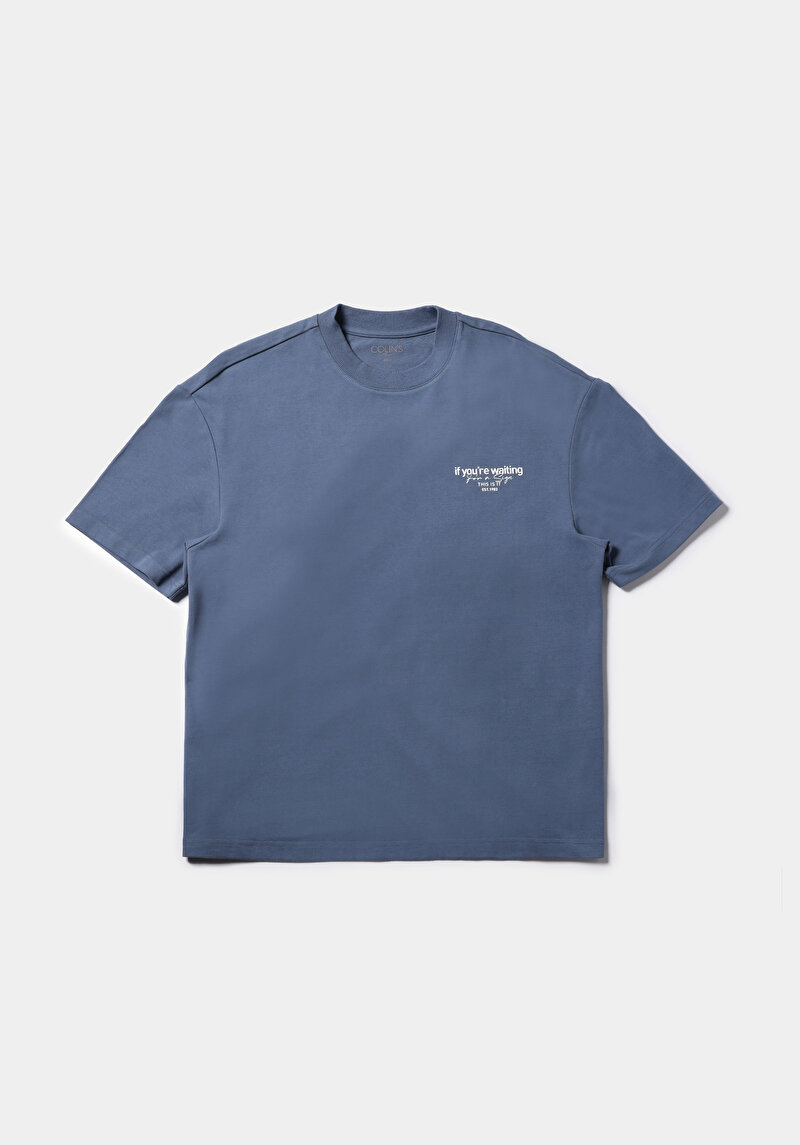 Afișați detalii pentru Tricou Cu Maneca Scurta De Barbati Albastru Oversize Fit  Cl1075385