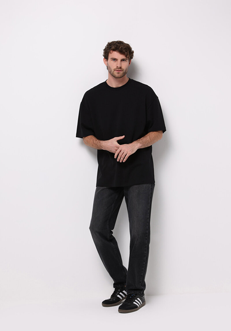 Imagine a Pantaloni De Barbati Negru Loose Straight Fit  Cl1077388