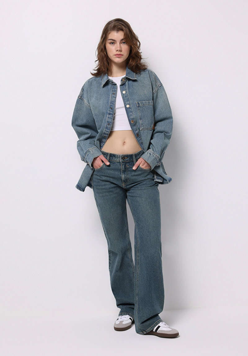 Imagine a Pantaloni De Dama Albastru Straight Fit  Cl1077128