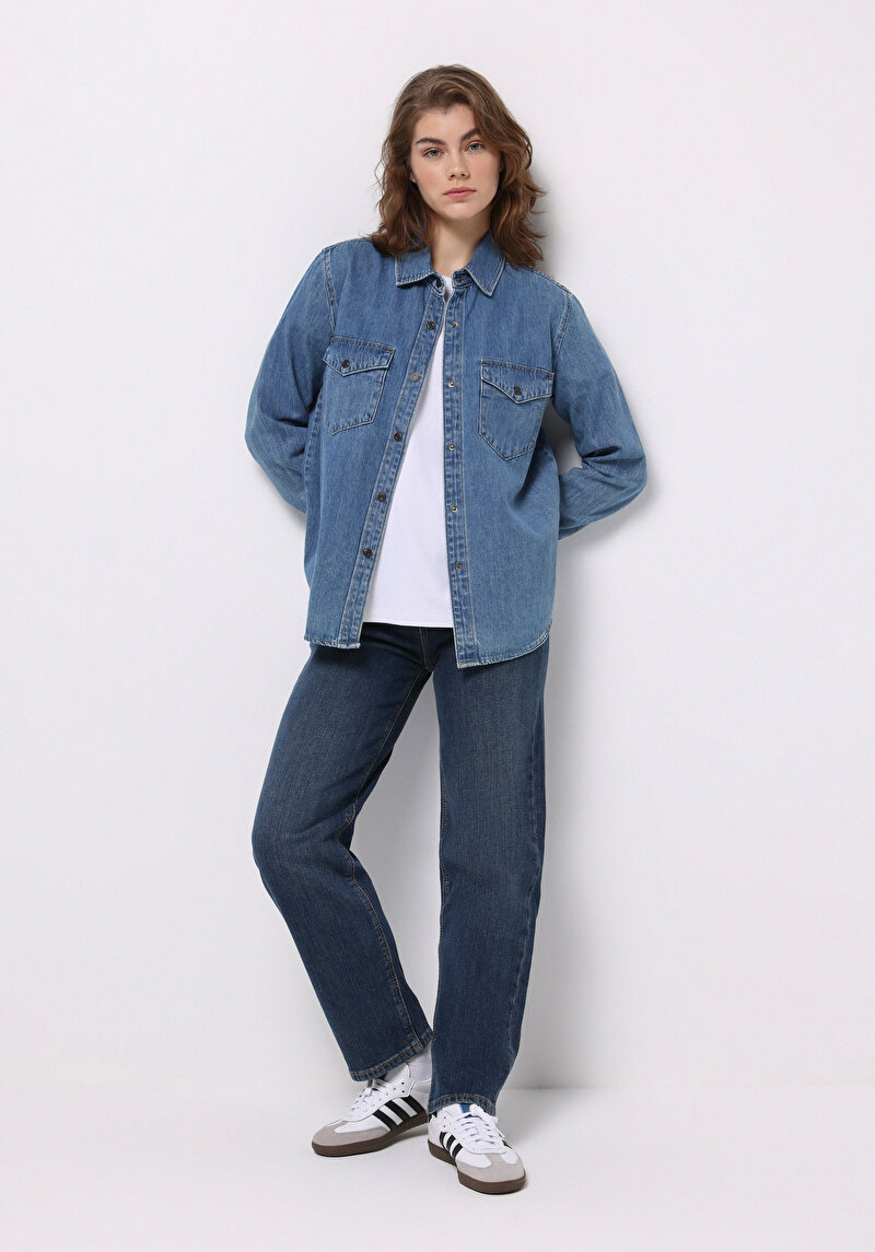 Imagine a Pantaloni De Dama Albastru Straight Fit 884 Lauren Cl1077417