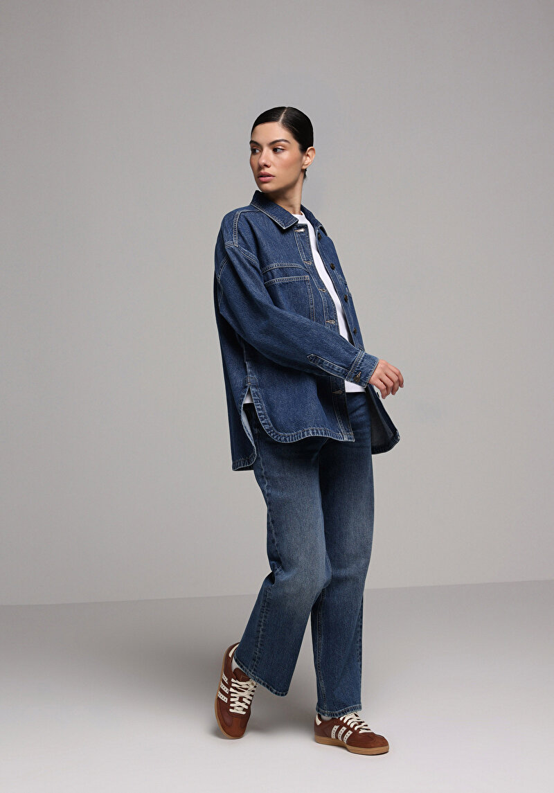 Imagine a Pantaloni De Dama Albastru Straight Fit  Cl1078431