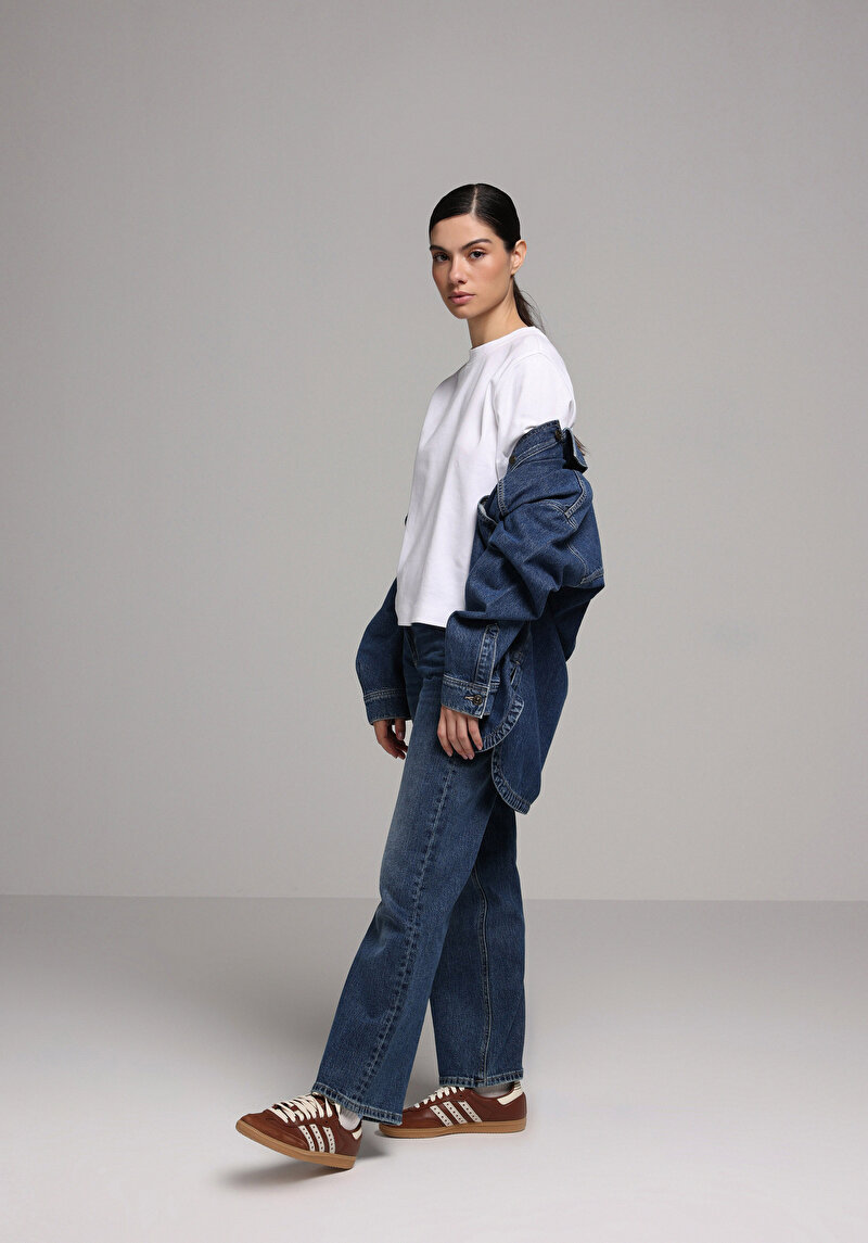 Imagine a Pantaloni De Dama Albastru Straight Fit Cl1078431