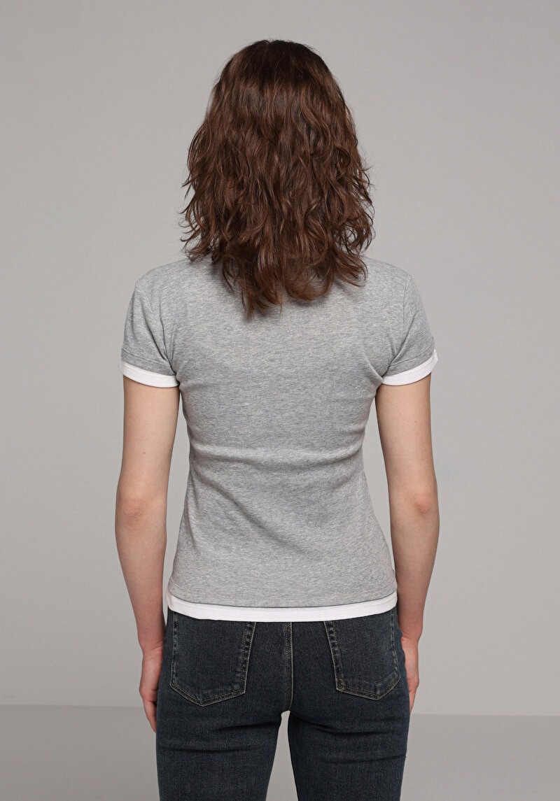 Imagine a Pulover Cu Mâneci Scurte De Dama Gri Slim Fit Cl1077970